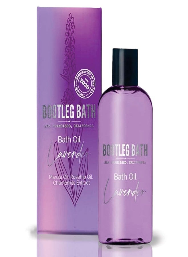 BOOTLEG BATH - Lavender Bath Oil with Marula, Rosehip, and Jojoba Oils, Chamomile Extract, and 100% Pure Natural Essential Oil, Great Stocking Stuffer or Gift, 4oz, for Men and Women, Made in USA - Image 1